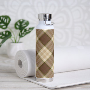 Brown and Tan Plaid Water Bottle