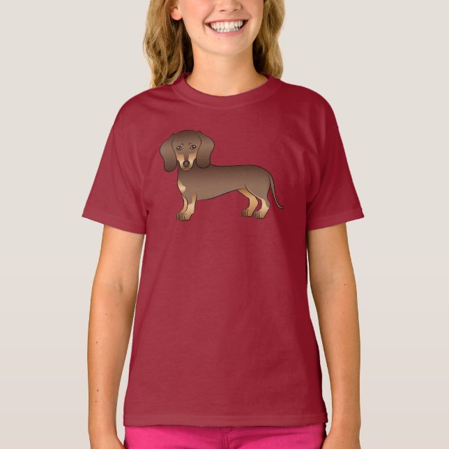 Brown And Tan Short Hair Dachshund Illustration T-Shirt (Front)
