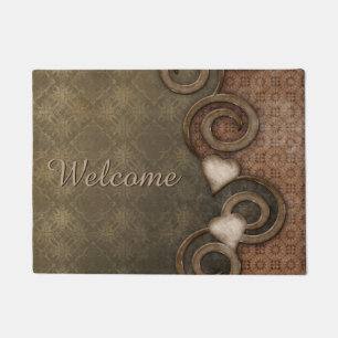Brown and Tan Vintage Hearts Custom Door Mat
