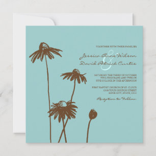 Brown and Teal Chic Flower Wedding Invitation