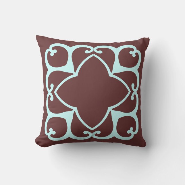 Brown and teal decrorative pillow (Front)