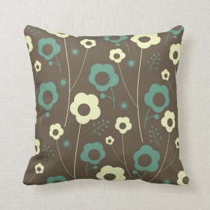 Brown and teal floral pillow