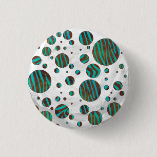 Brown and Teal Polka Dot Zebra 3 Cm Round Badge