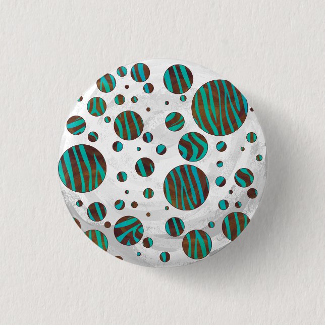 Brown and Teal Polka Dot Zebra 3 Cm Round Badge (Front)