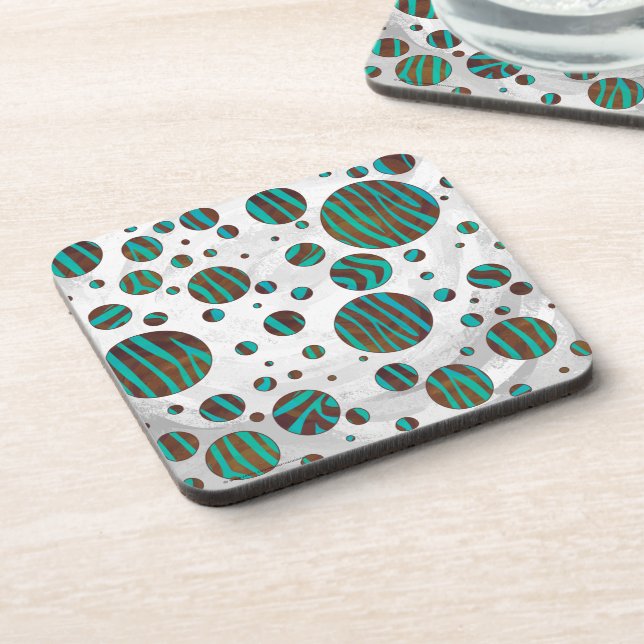 Brown and Teal Polka Dot Zebra Coaster (Left Side)