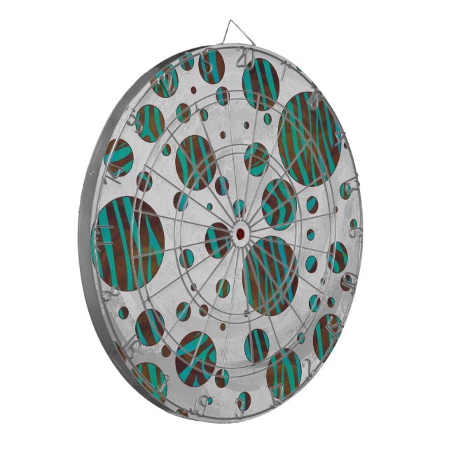 Brown and Teal Polka Dot Zebra Dartboard (Front Left)