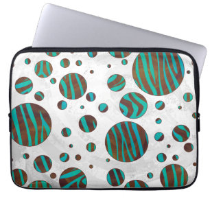 Brown and Teal Polka Dot Zebra Laptop Sleeve