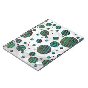 Brown and Teal Polka Dot Zebra Spiral Notebook