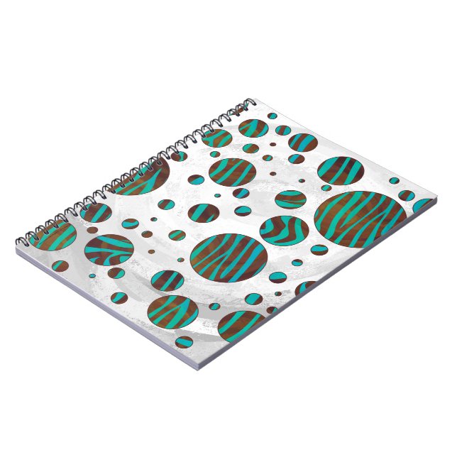 Brown and Teal Polka Dot Zebra Spiral Notebook (Left Side)
