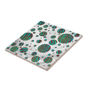 Brown and Teal Polka Dot Zebra Tile