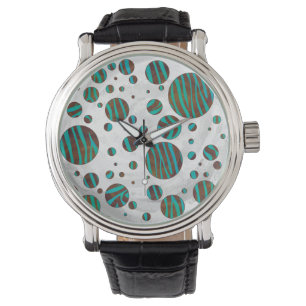 Brown and Teal Polka Dot Zebra Watch