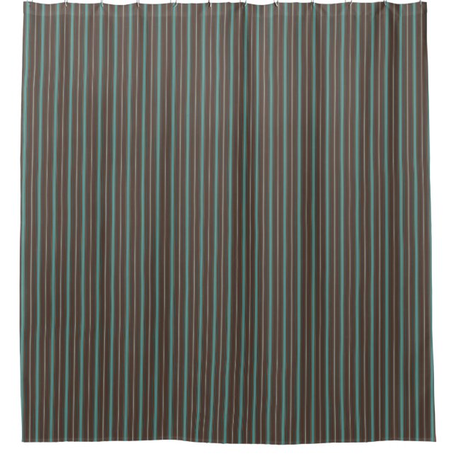 Brown and Teal Stripes Shower Curtain (Front)