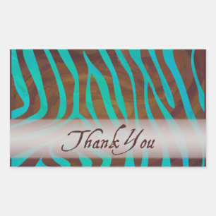 Brown and Teal Zebra Pattern Thank You Rectangular Sticker