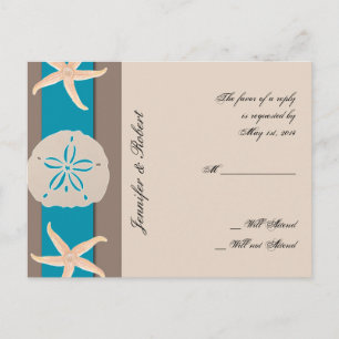 Brown and Turquoise Band Starfish RSVP Postcard