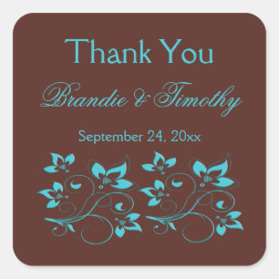 Brown and Turquoise Square Thank You Sticker