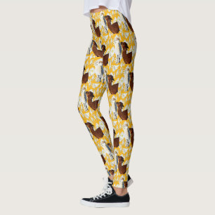 Brown And White Alpacas With Cactus Flowers, Leggings