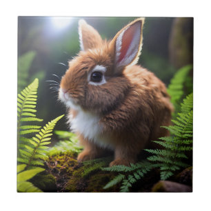 Brown And White Baby Dwarf Bunny, Ceramic Tile