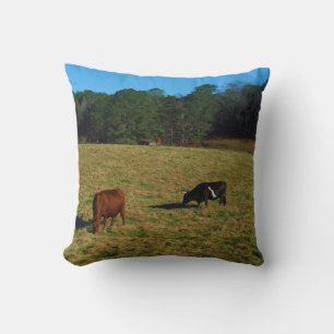 Brown and white & black longhorn steer cushion