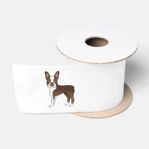 Brown And White Boston Terrier Cute Cartoon Dogs Satin Ribbon
