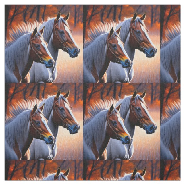 Brown And White Brumby Horses, Fabric (Swatch)