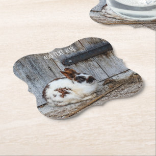 Brown and White Bunny Rabbit Paper Coaster