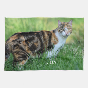 Brown and white cat tea towel