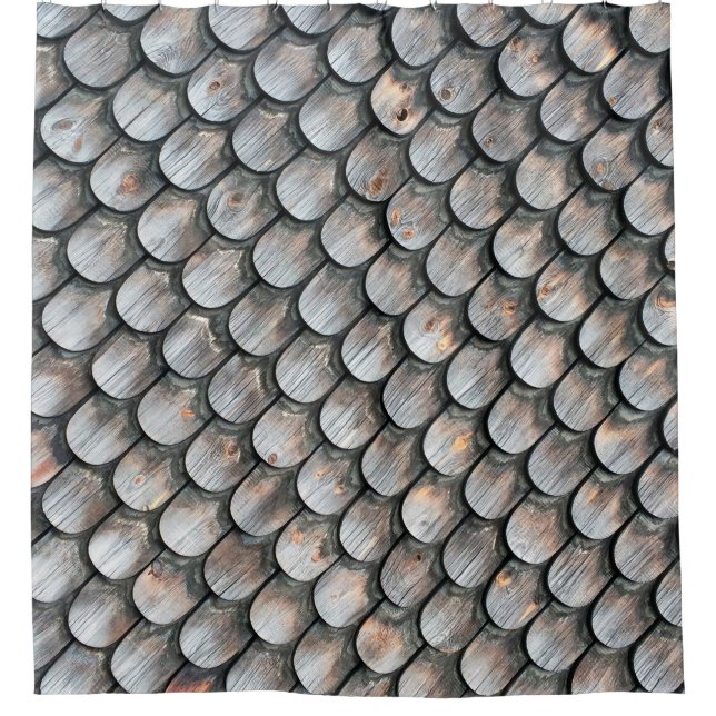 Brown and white ceramic tile shower curtain (Front)