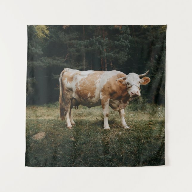 BROWN AND WHITE CHAINED COW TAPESTRY (Front)