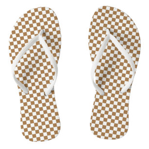 Brown and White Chequered Flip Flops