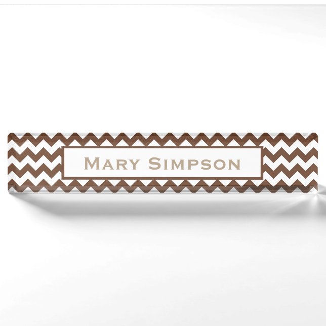 Brown and White Chevron Print Name Plate (Front)