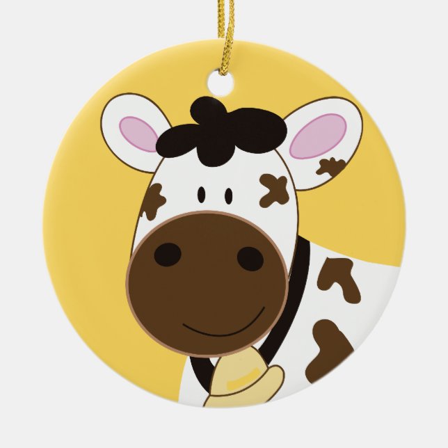 Brown and White Cow Farm Customised Ornament (Front)