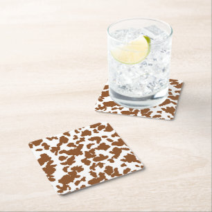 Brown And White Cow Hide Fur Pattern Square Paper Coaster