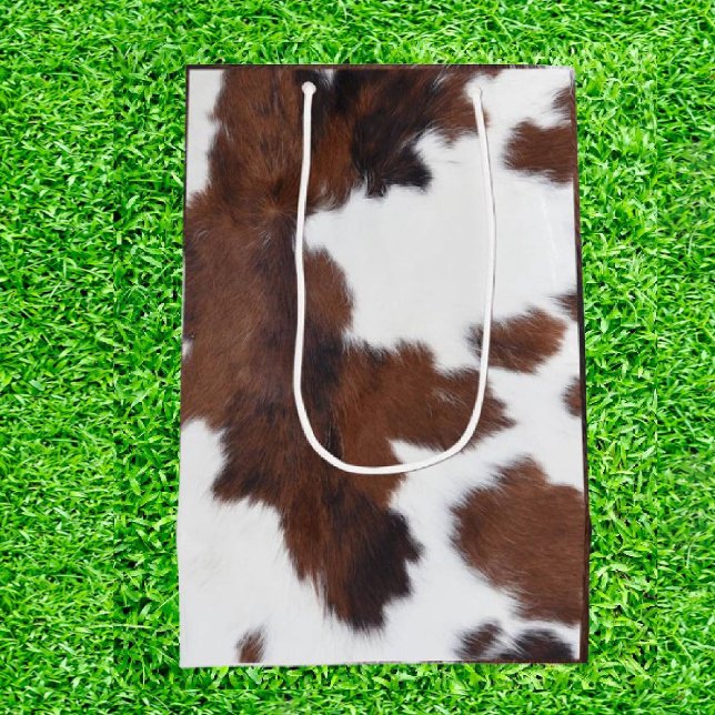 Brown and White Cow Print Medium Gift Bag (Moo-ve Your Game to New Heights!)