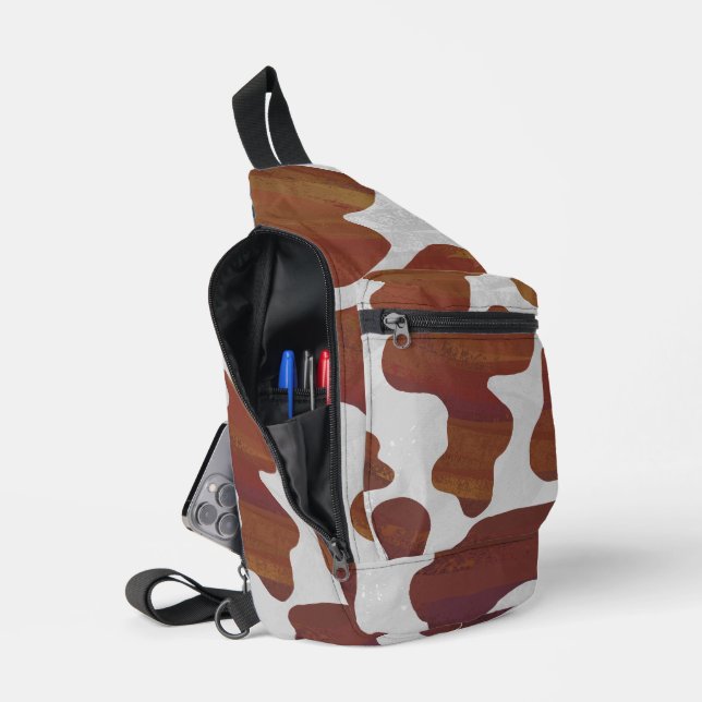 Brown and White Cow Print Sling Bag (Open)