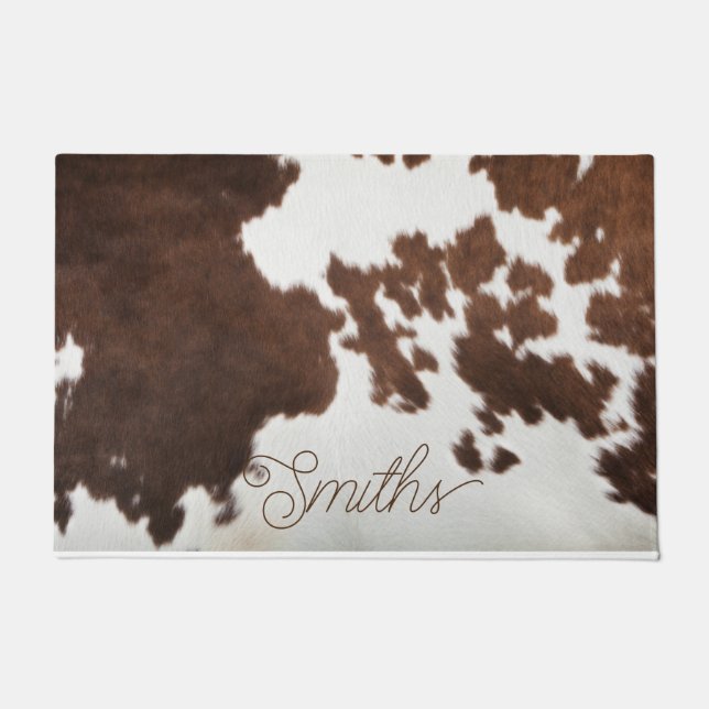 Brown and White Cowhide Doormat (Front)