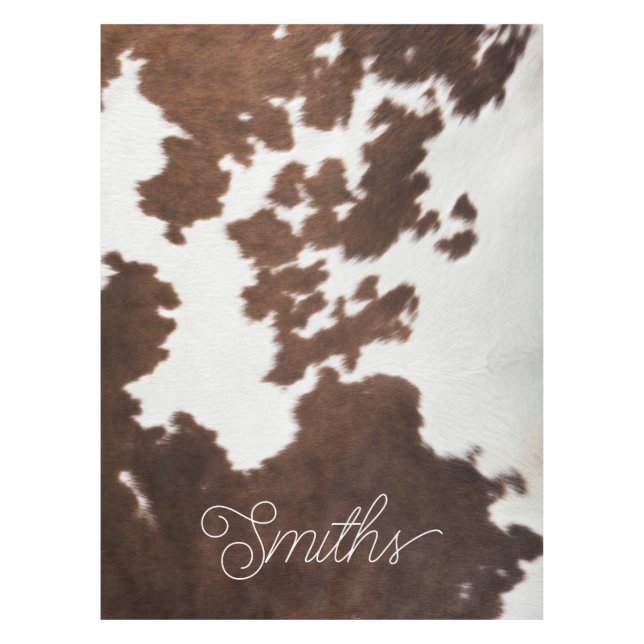 Brown and White Cowhide Tablecloth (Front)