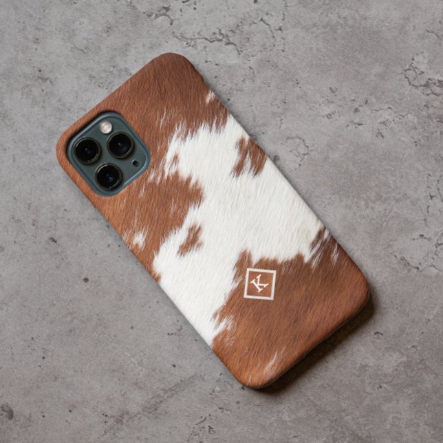 Brown and white cowhide texture Monogram Case-Mate iPhone Case (Creator Uploaded)