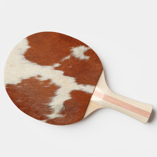 Brown and white cowhide texture ping pong paddle (Side)