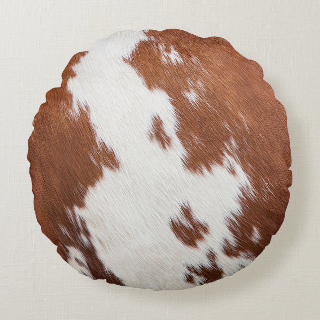 Brown and white cowhide texture round cushion (Front)