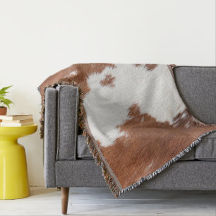 Brown and white cowhide texture throw blanket