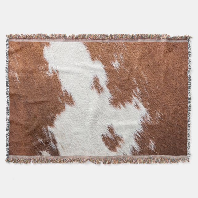 Brown and white cowhide texture throw blanket (Front)