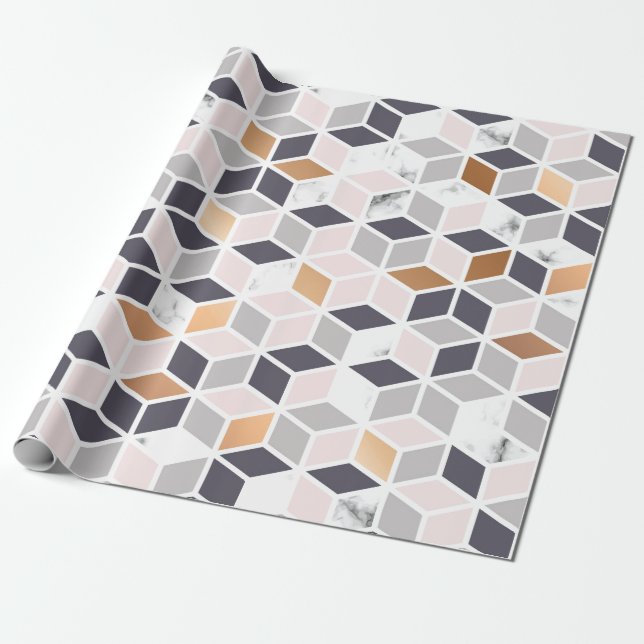 Brown and white cubes geometric pattern wrapping paper (Unrolled)