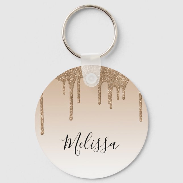 brown and white custom name glitter key ring (Front)