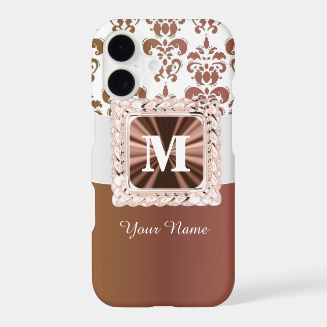 Brown and white damask pattern personalised (Back)
