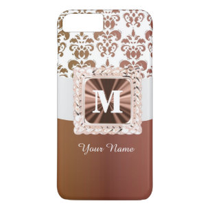 Brown and white damask pattern personalised Case-Mate iPhone case