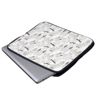 Brown and white Doodle Owls Laptop Sleeve