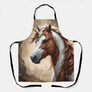 Brown And White Fantasy Unicorn,  Apron