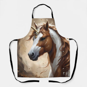 Brown And White Fantasy Unicorn,  Apron
