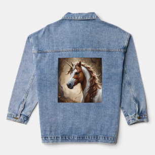 Brown And White Fantasy Unicorn, Denim Jacket