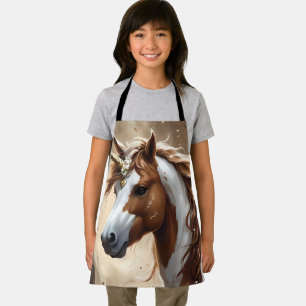 Brown And White Fantasy Unicorn, Girls Apron
